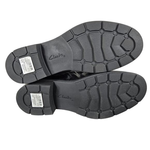 Clarks Hearth Rose Boots Womens 11 Black Leather Ankle Side Zip Ruched Lug Sole - Picture 10 of 11